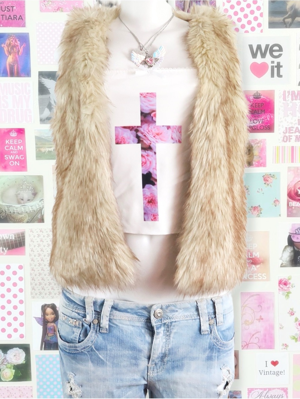 vintage old navy faux fur vest | y2k 2000s boho fur gilet